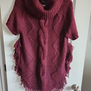 Burgundy Knit Sweater with Fringe